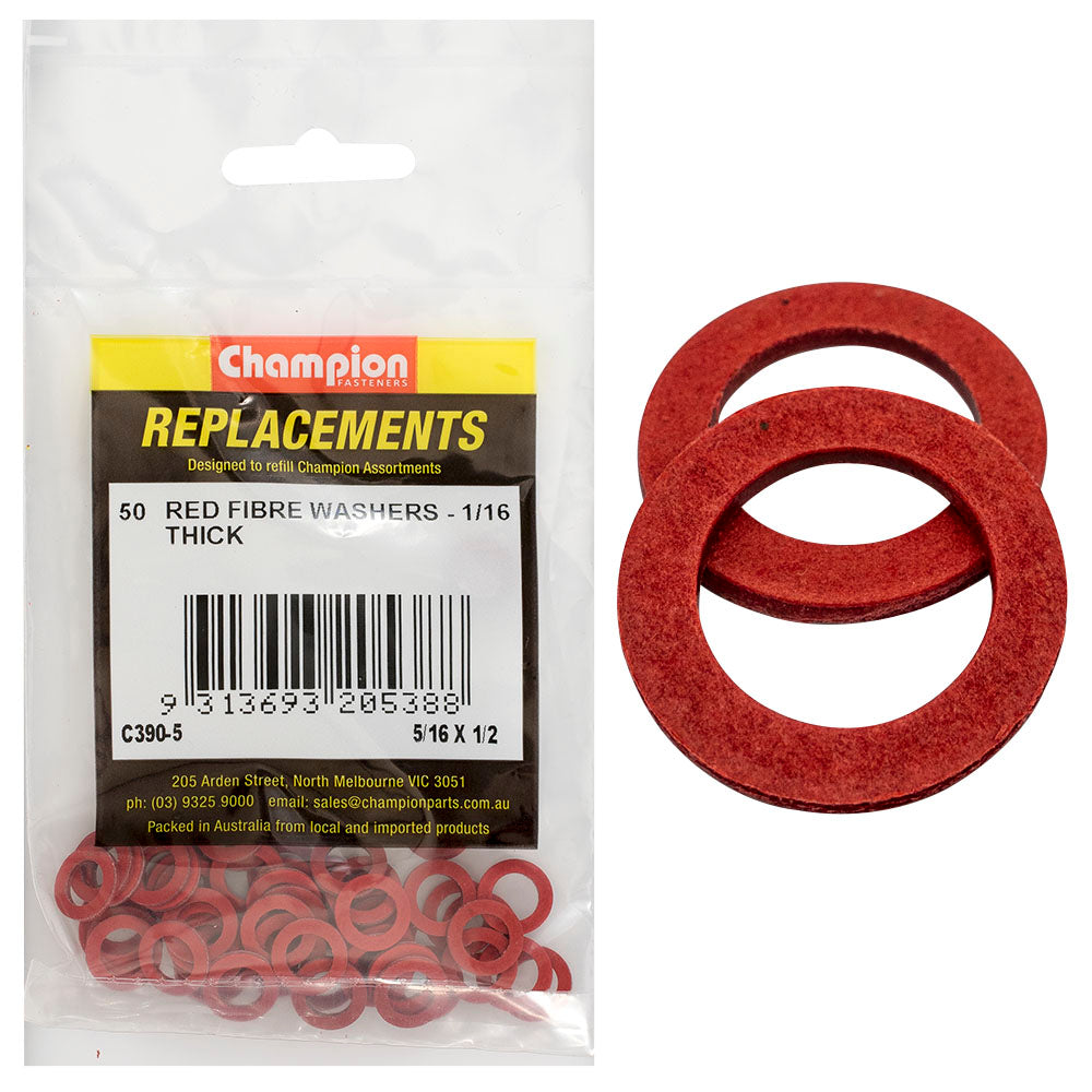 Champion Fasteners Washer Flat Fibre 5/16In X 1/2In X 1/16In Red C390-5