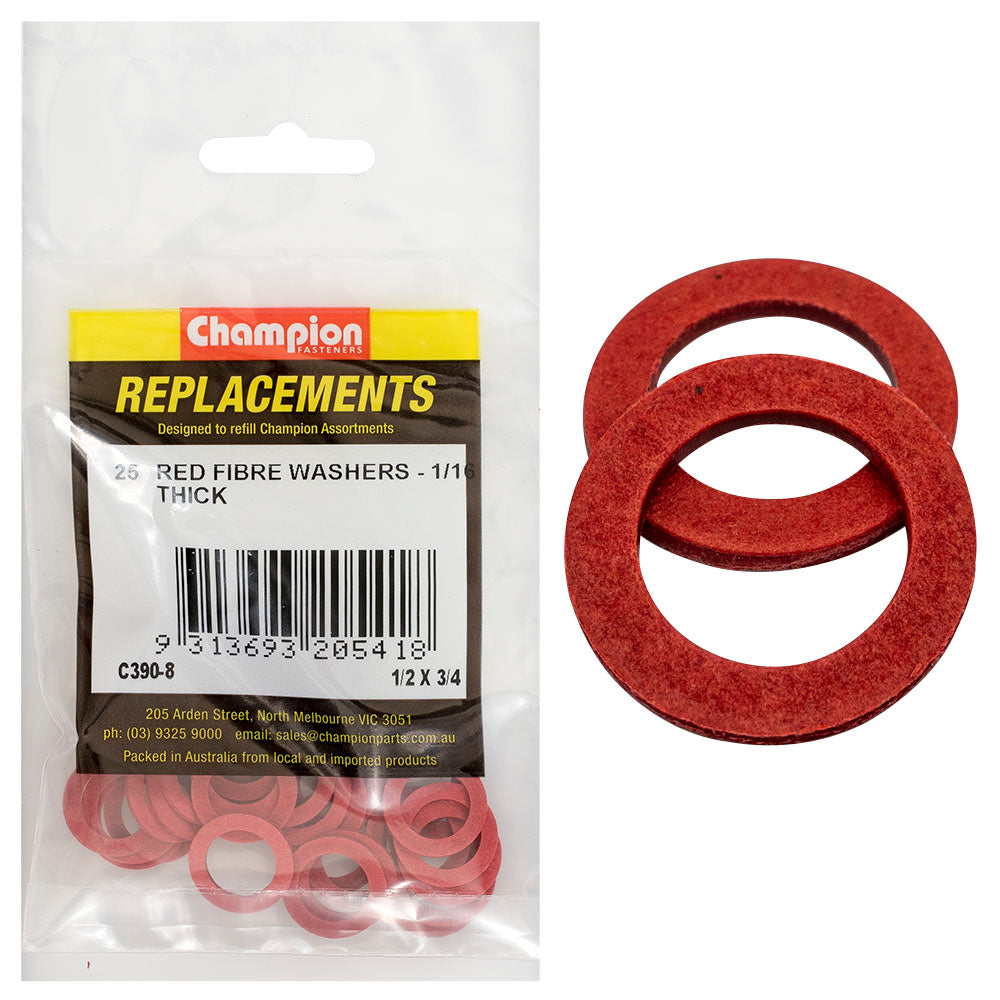 Champion Fasteners Washer Flat Fibre 1/2In X 3/4In X 1/16In Red C390-8