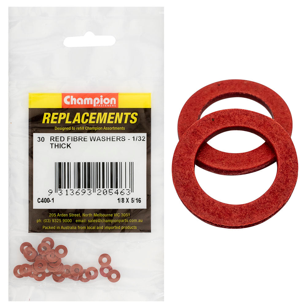 Champion Fasteners Washer Flat Fibre 1/8In X 5/16In X 1/32In Red C400-1