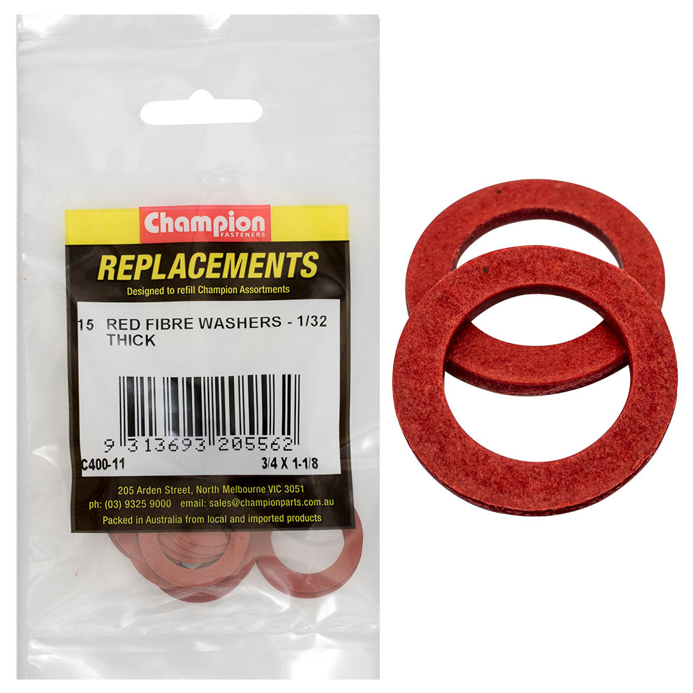 Champion Fasteners Washer Flat Fibre 3/4In X 1 1/8In X 1/32In Red C400-11