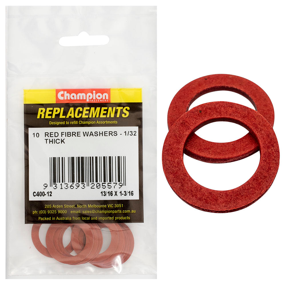 Champion Fasteners Washer Flat Fibre 13/16In X 1 3/16In X 1/32In Red C400-12