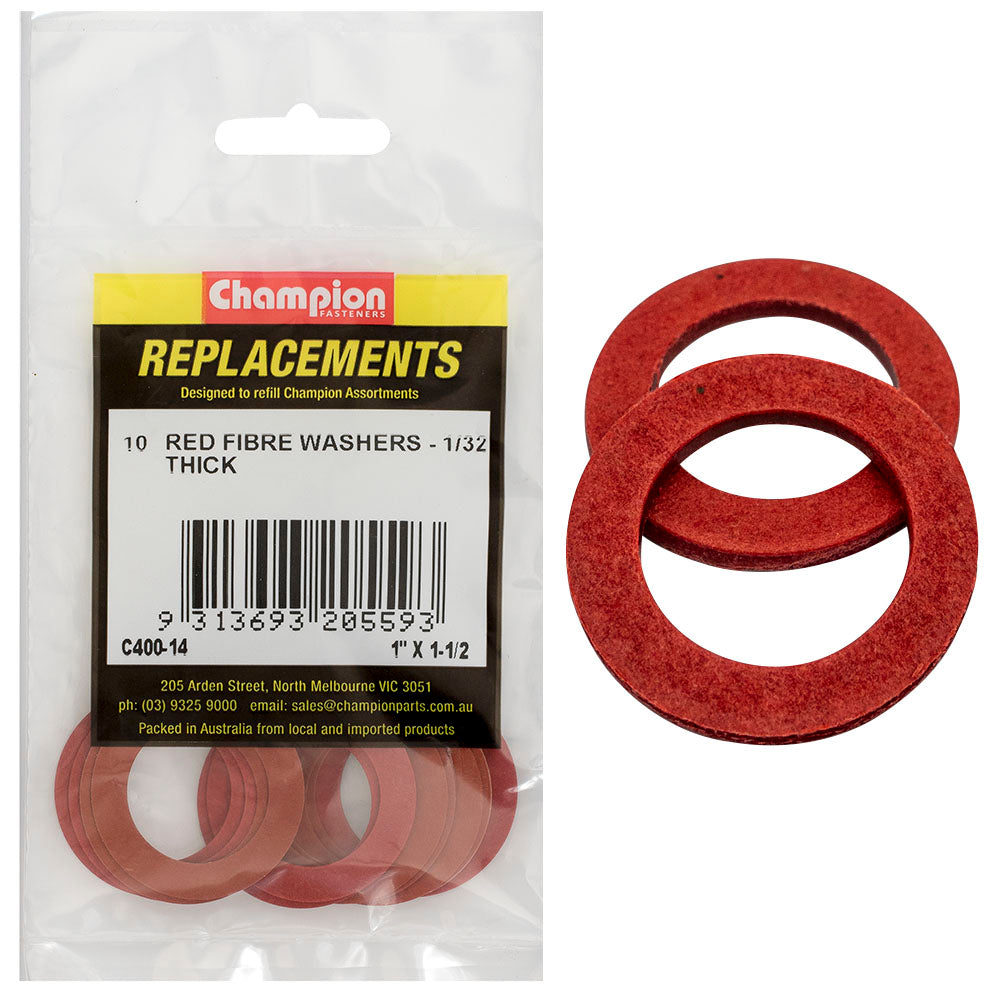 Champion Fasteners Washer Flat Fibre 1In X 1 1/2In X 1/32In Red C400-14