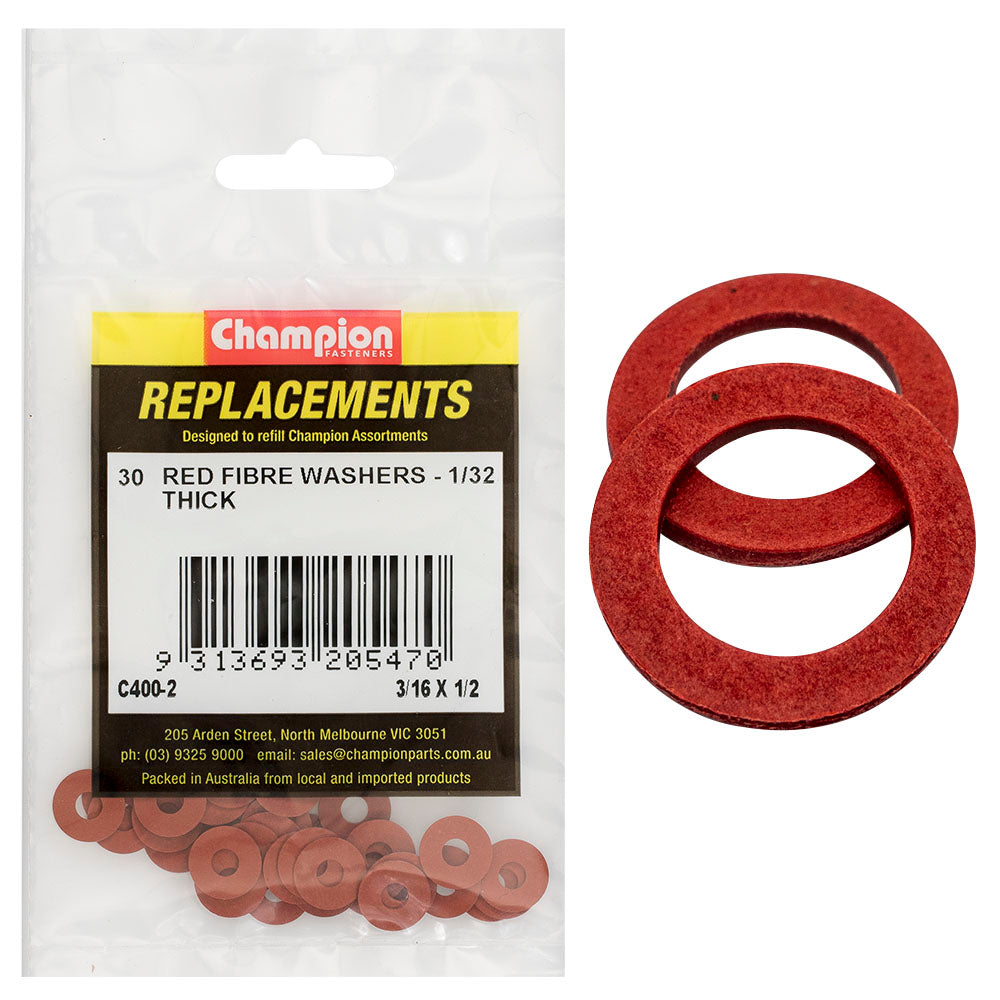 Champion Fasteners Washer Flat Fibre 3/16In X 1/2In X 1/32In Red C400-2