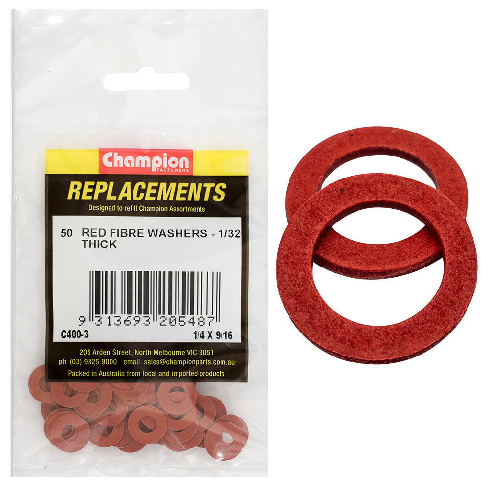Champion Fasteners Washer Flat Fibre 1/4In X 9/16In X 1/32In Red C400-3