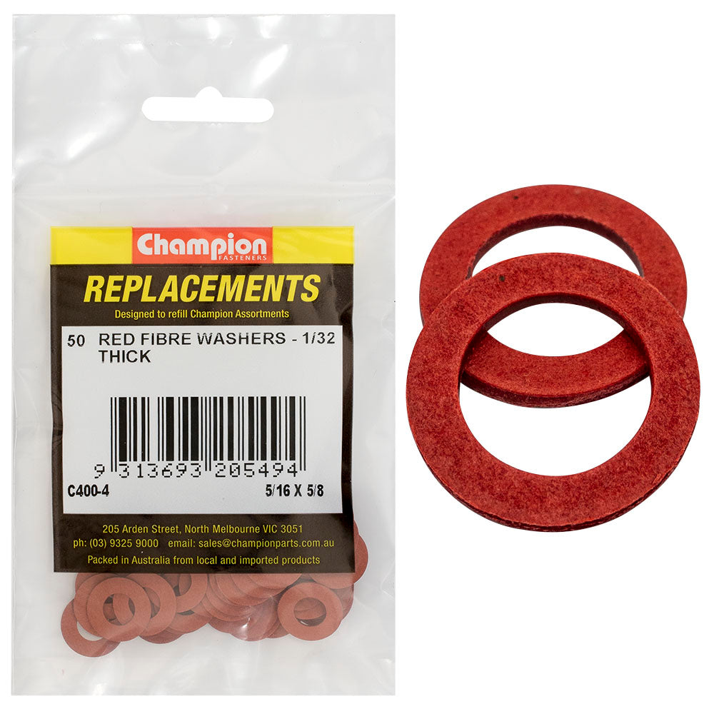 Champion Fasteners Washer Flat Fibre 5/16In X 5/8In X 1/32In Red C400-4