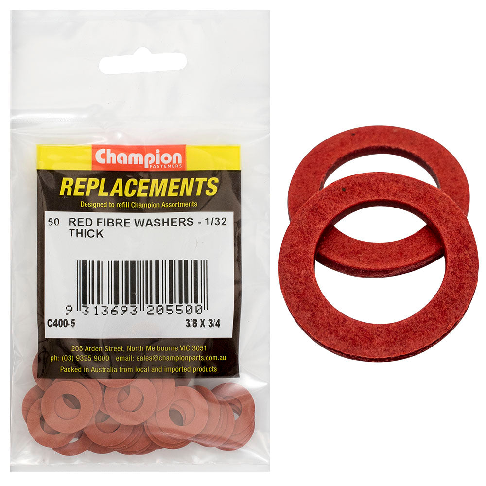 Champion Fasteners Washer Flat Fibre 3/8In X 3/4In X 1/32In Red C400-5