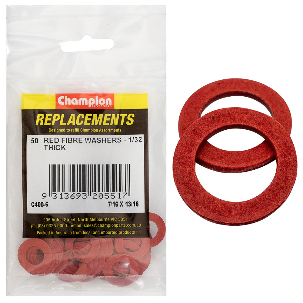 Champion Fasteners Washer Flat Fibre 7/16In X 13/16In X 1/32In Red C400-6