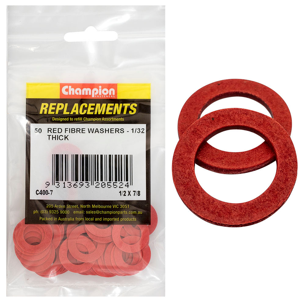 Champion Fasteners Washer Flat Fibre 1/2In X 7/8In X 1/32In Red C400-7
