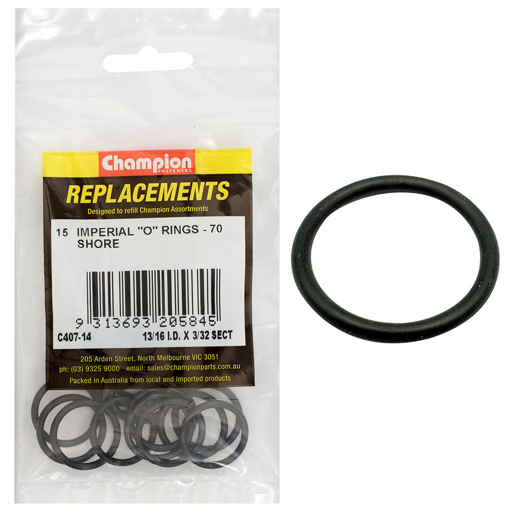 Champion Fasteners O Ring Nitrile Rubber 70 Shore 13/16In X 3/32In Black C407-14