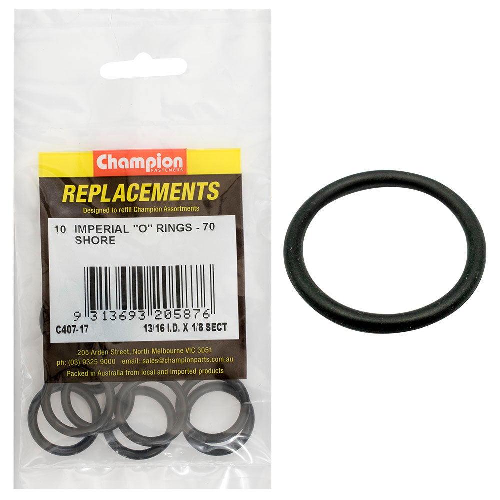 Champion Fasteners O Ring Nitrile Rubber 70 Shore 13/16In X 1/8In Black C407-17