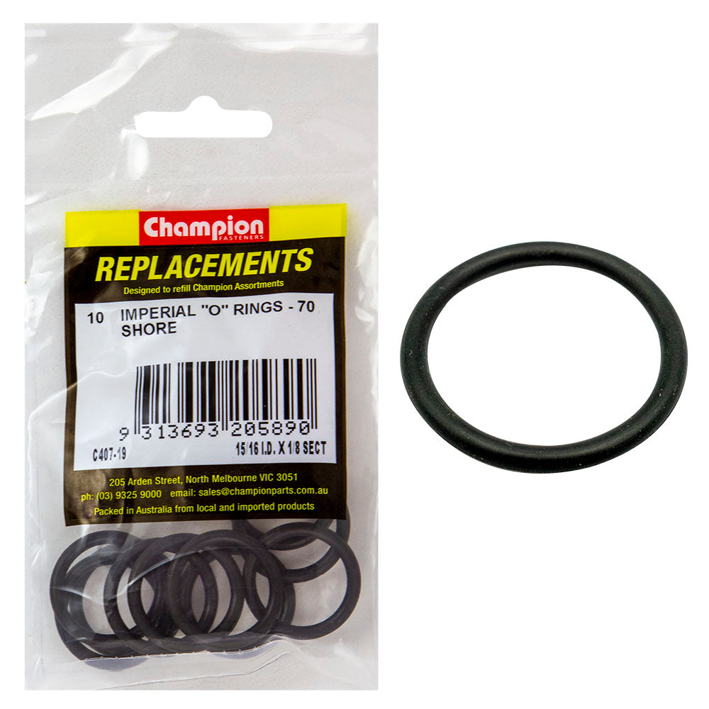 Champion Fasteners O Ring Nitrile Rubber 70 Shore 15/16In X 1/8In Black C407-19