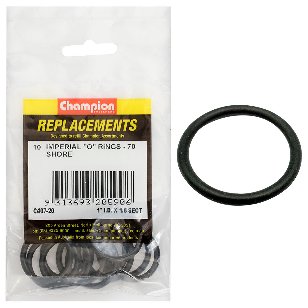 Champion Fasteners O Ring Nitrile Rubber 70 Shore 1In X 1/8In Black C407-20