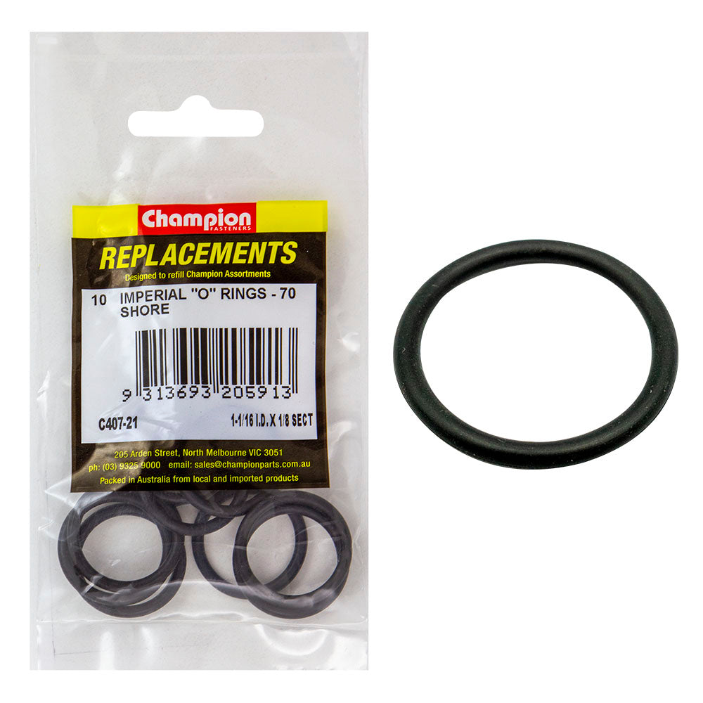 Champion Fasteners O Ring Nitrile Rubber 70 Shore 1 1/16In X 1/8In Black C407-21