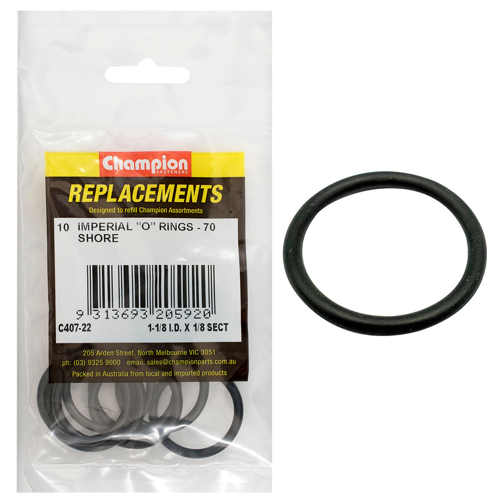 Champion Fasteners O Ring Nitrile Rubber 70 Shore 1 1/8In X 1/8In Black C407-22