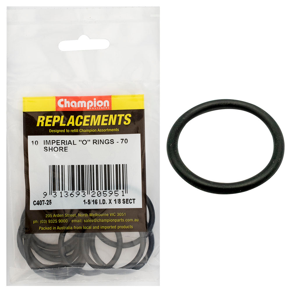 Champion Fasteners O Ring Nitrile Rubber 70 Shore 1 5/16In X 1/8In Black C407-25