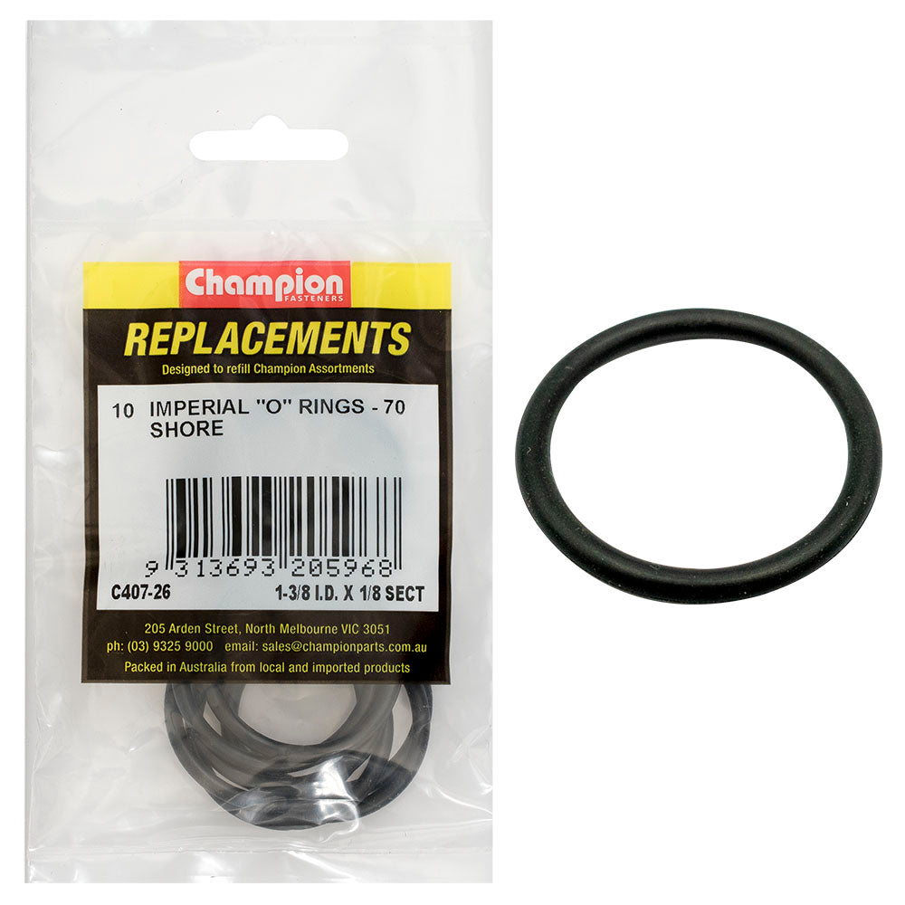 Champion Fasteners O Ring Nitrile Rubber 70 Shore 1 3/8In X 1/8In Black C407-26