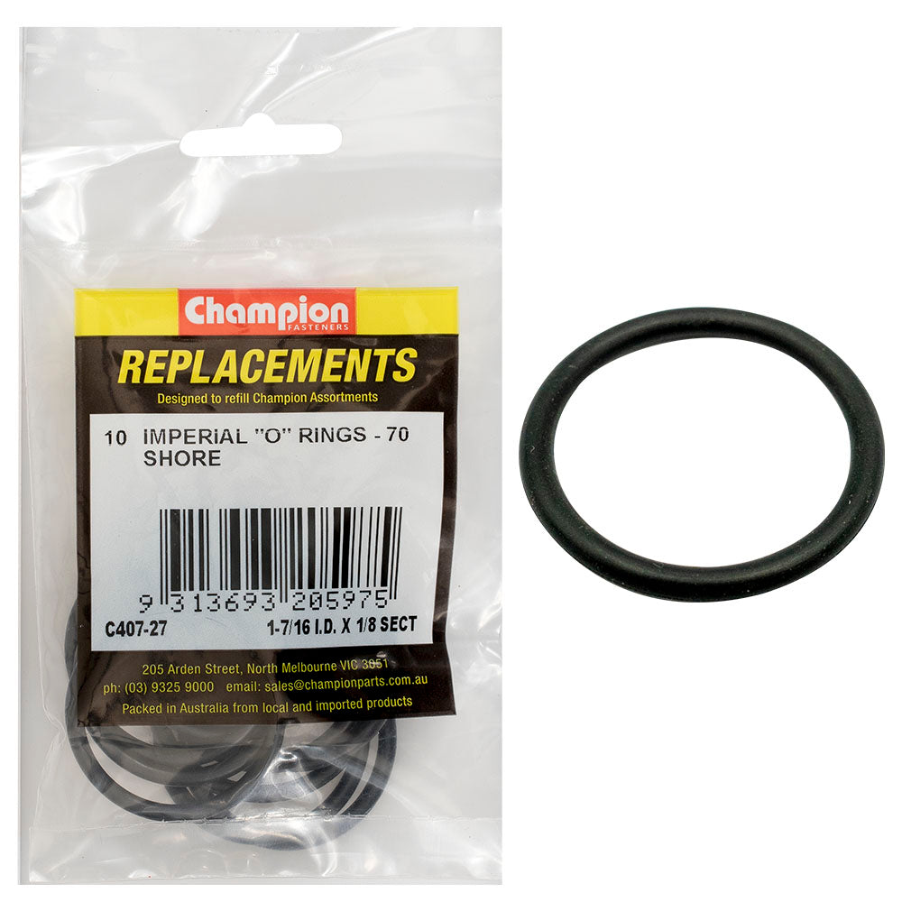 Champion Fasteners O Ring Nitrile Rubber 70 Shore 1 7/16In X 1/8In Black C407-27