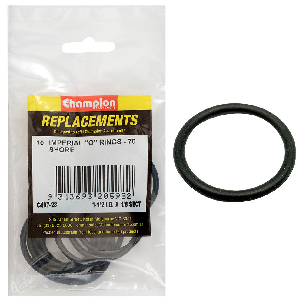 Champion Fasteners O Ring Nitrile Rubber 70 Shore 1 1/2In X 1/8In Black C407-28