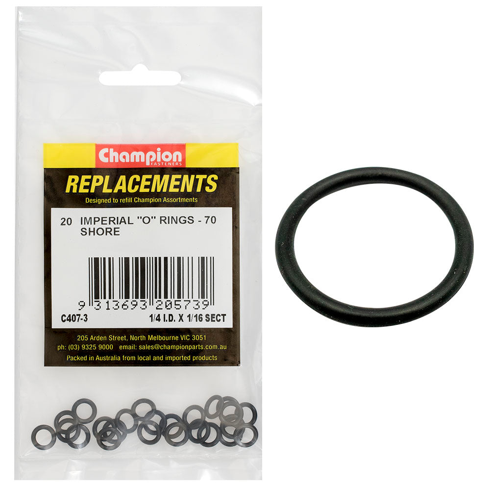 Champion Fasteners O Ring Nitrile Rubber 70 Shore 1/4In X 1/16In Black C407-3