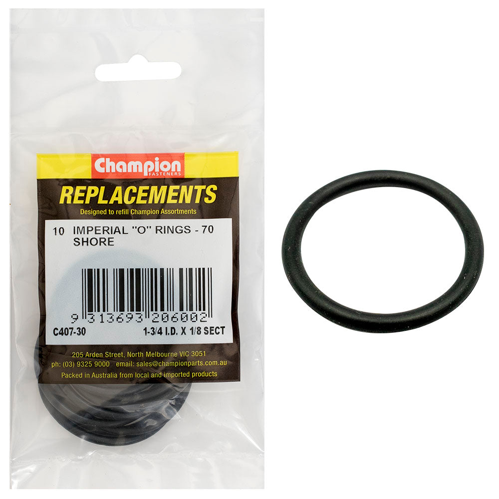 Champion Fasteners O Ring Nitrile Rubber 70 Shore 1 3/4In X 1/8In Black C407-30