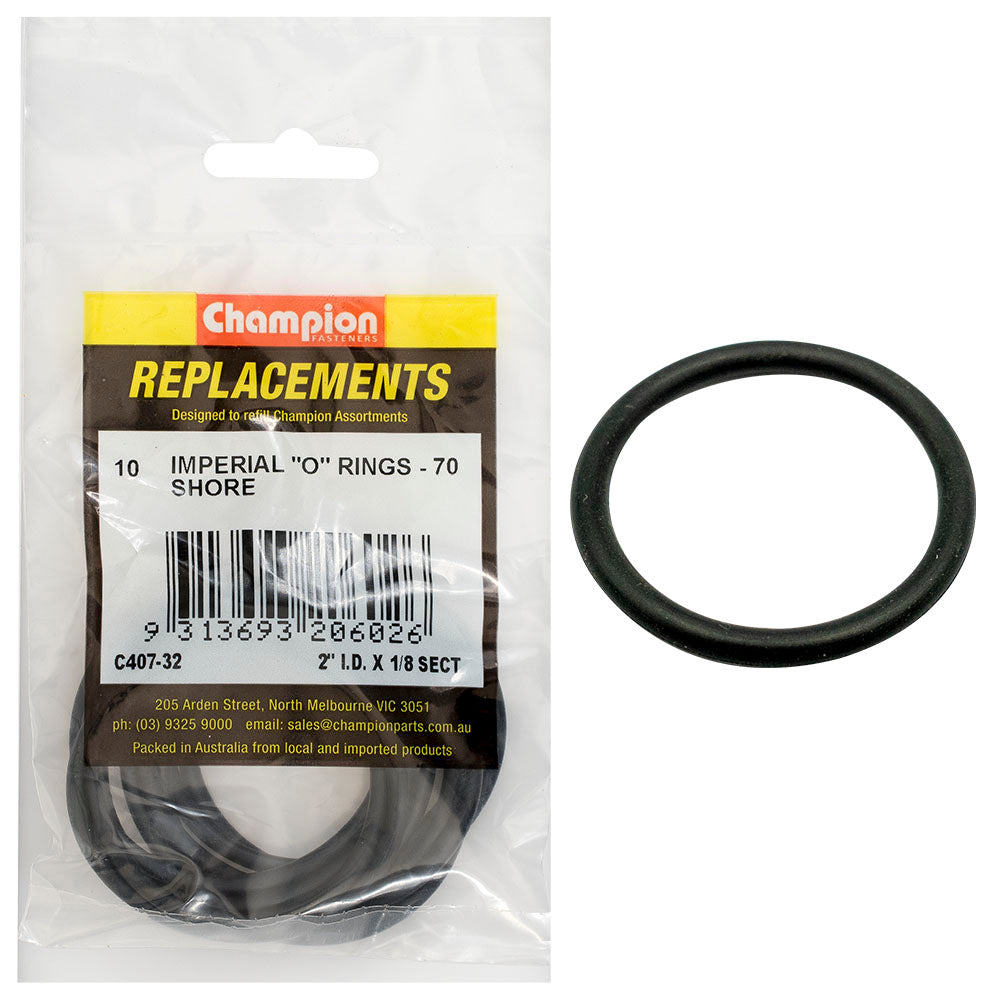 Champion Fasteners O Ring Nitrile Rubber 70 Shore 2In X 1/8In Black C407-32