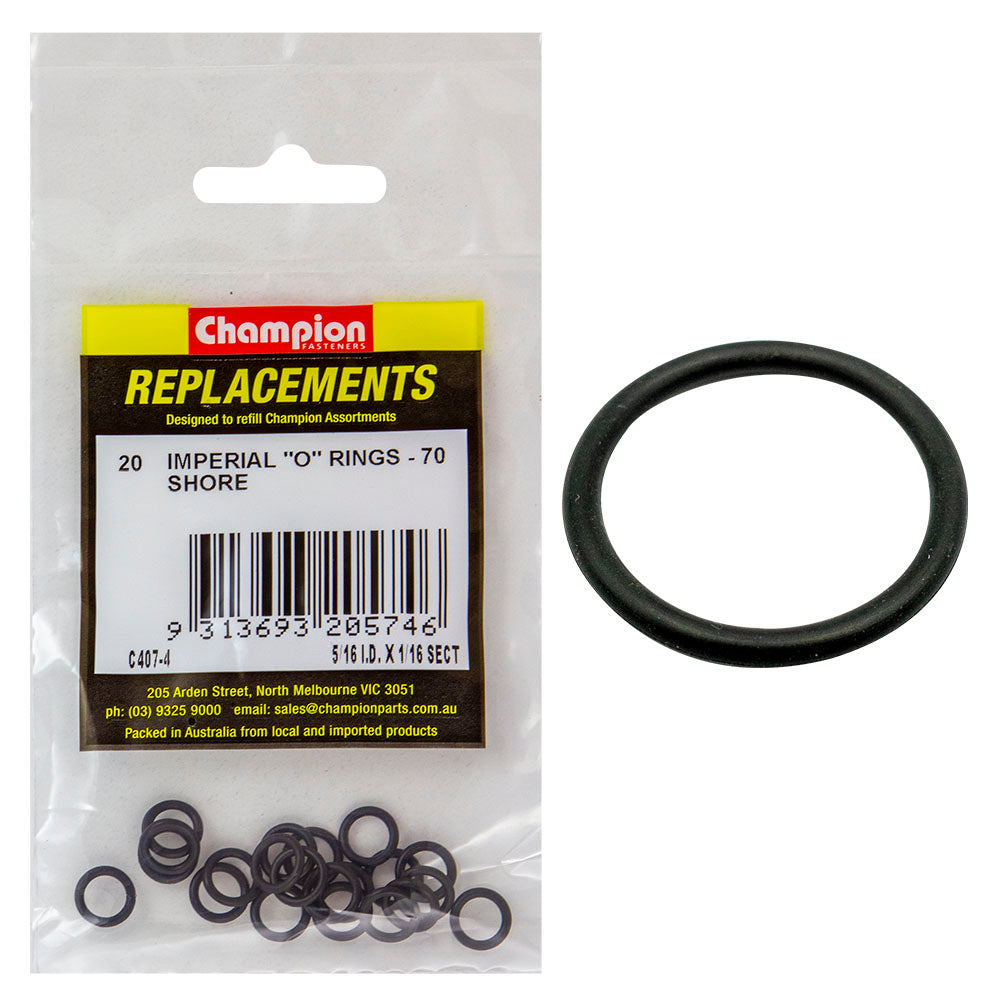 Champion Fasteners O Ring Nitrile Rubber 70 Shore 5/16In X 1/16In Black C407-4