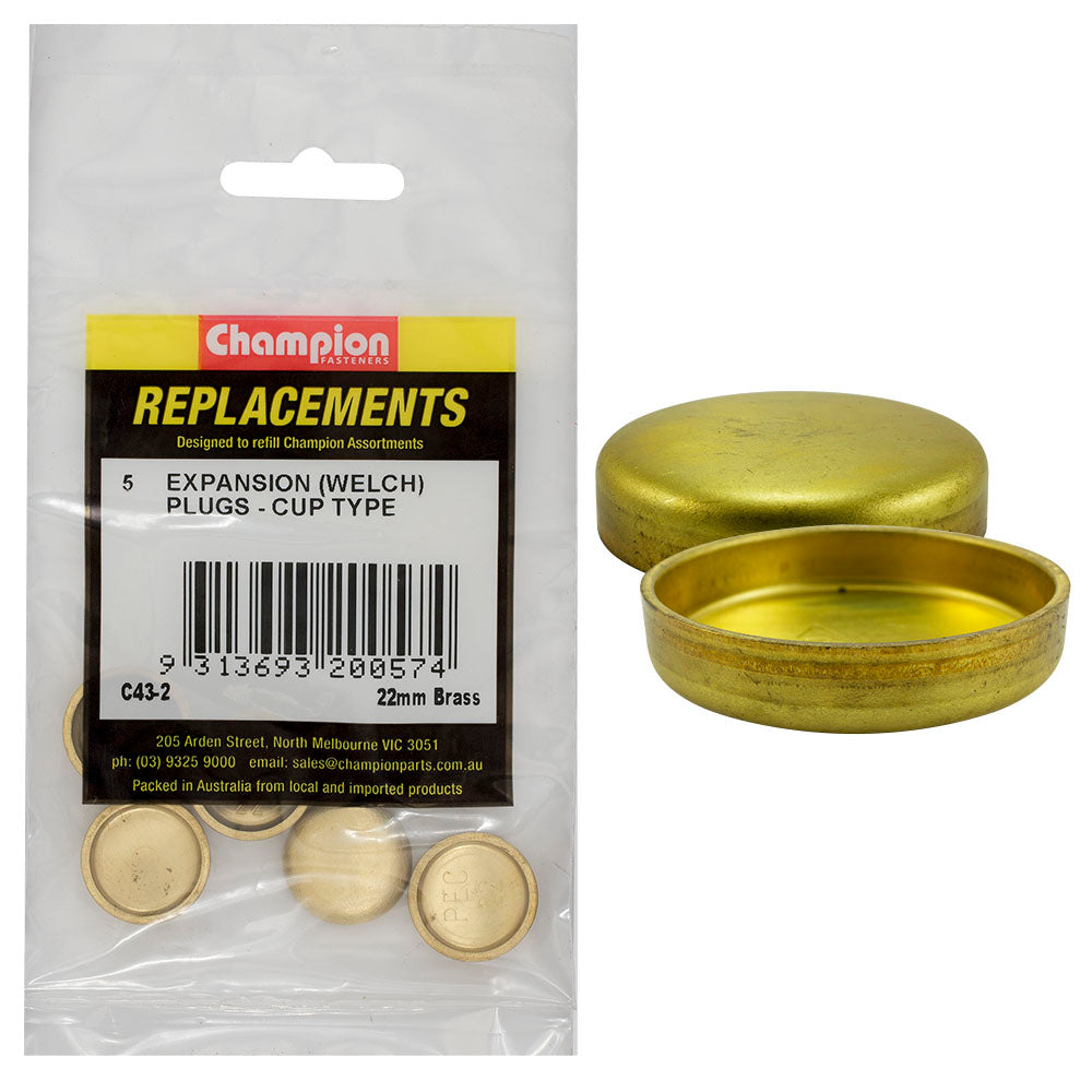Champion Fasteners Welch Plug Cup Brass 22mm C43-2