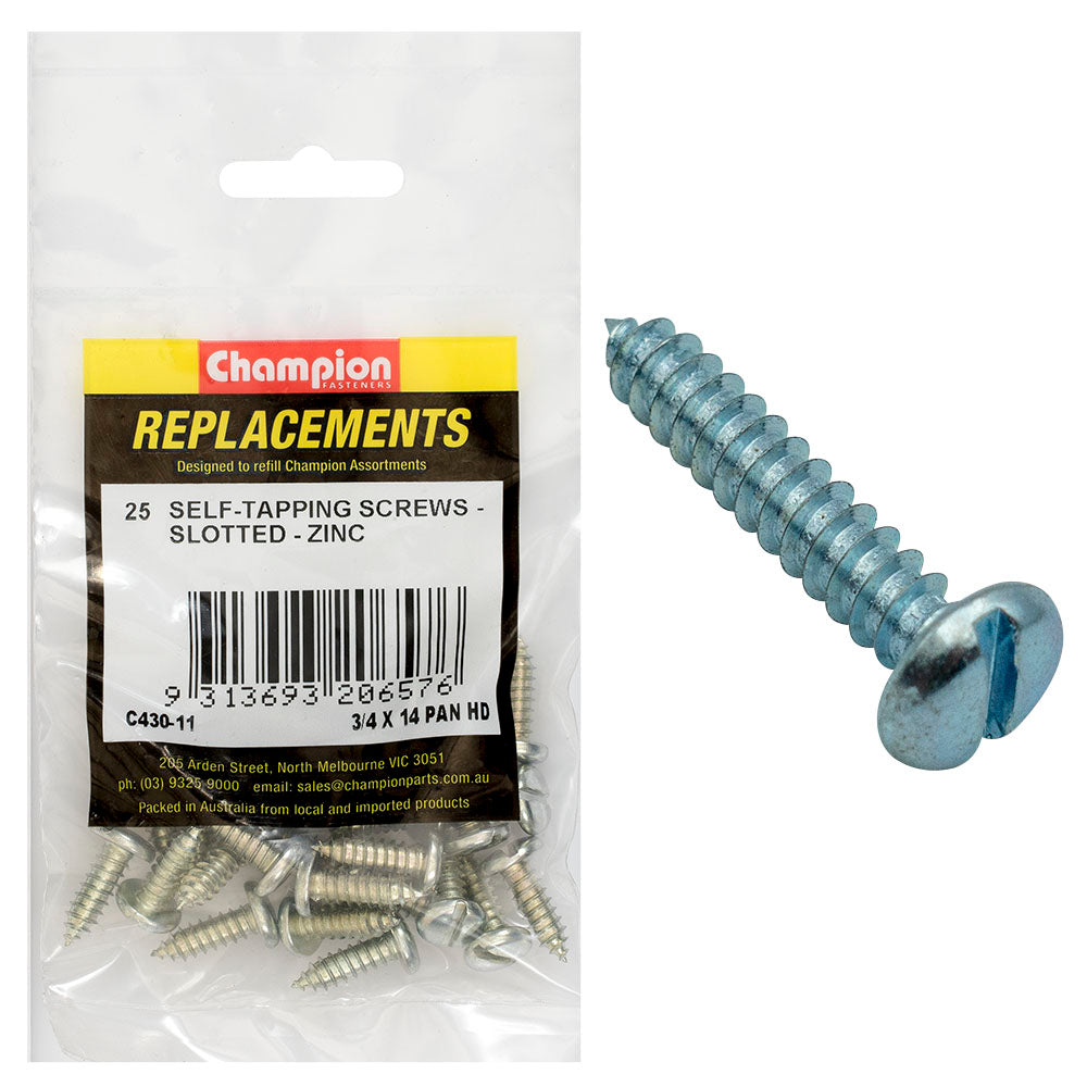 Champion Fasteners Self Tapper Screw Pan Slot 6.3 X 19mm Zinc Plated C430-11