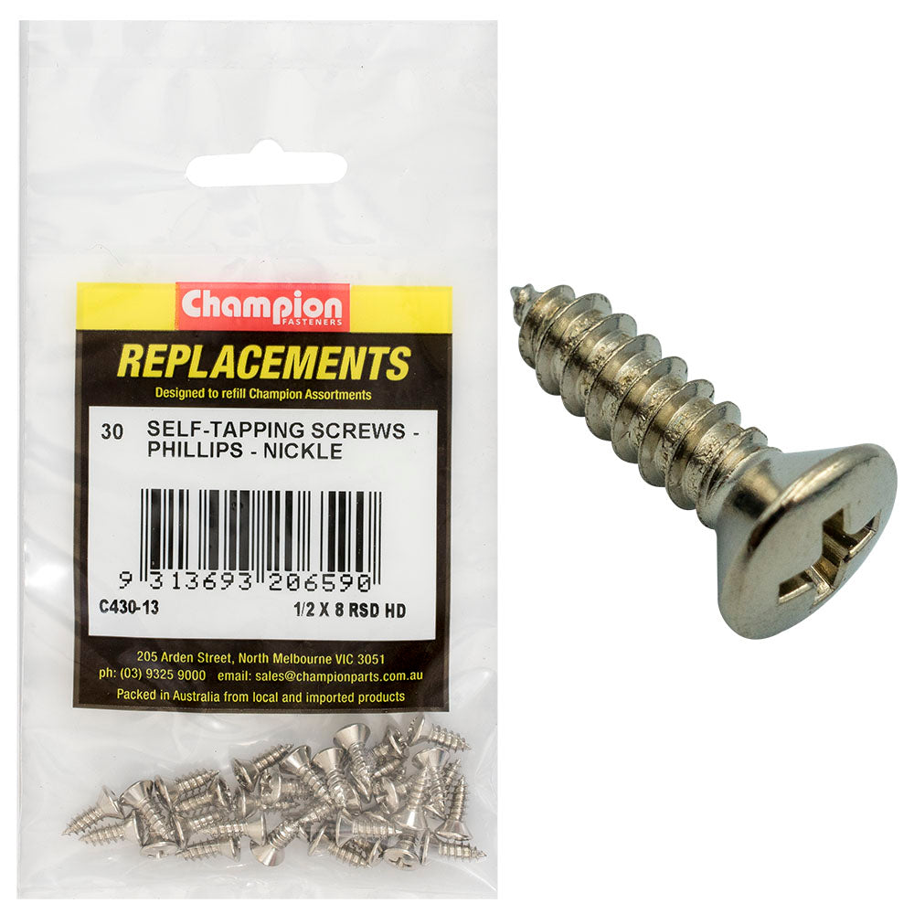 Champion Fasteners Self Tapper Screw Rsd Phillips 4.2 X 13mm Nickel Plated C430-13