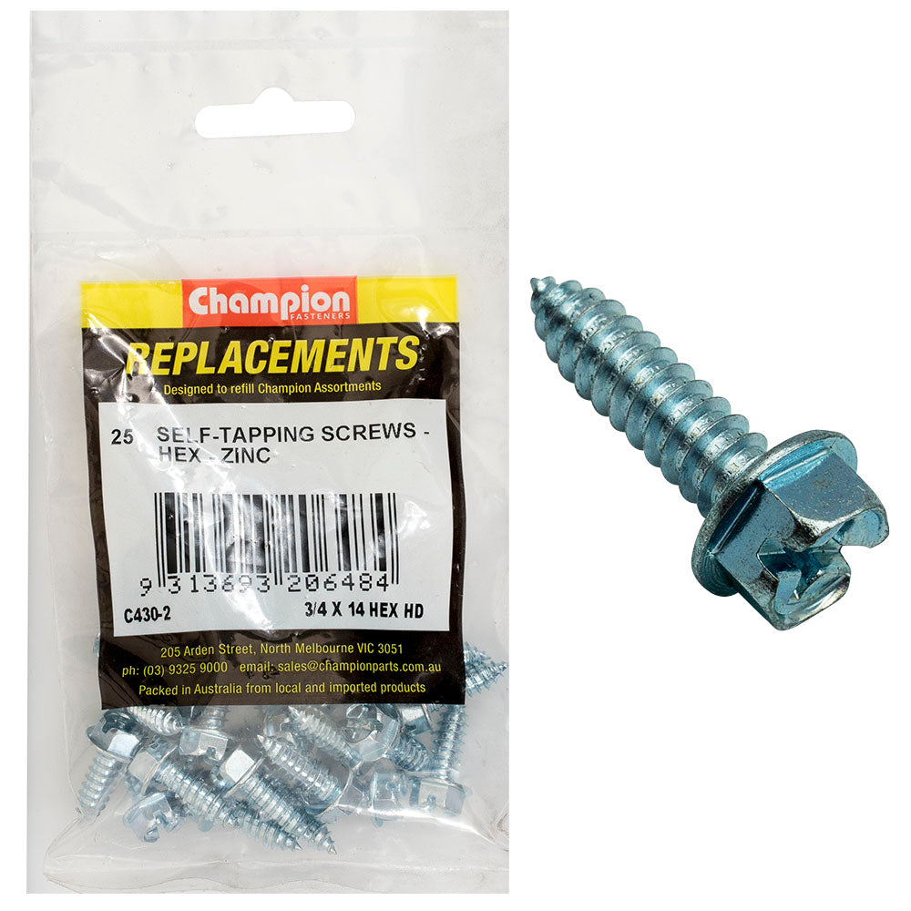 Champion Fasteners Self TaPPEr Screw He X Combo 6.3 X 19mm Zinc Plated C430-2