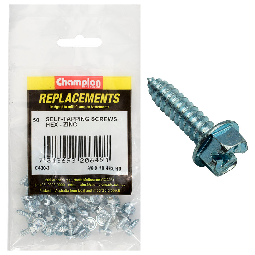 Champion Fasteners Self Tapper Screw He X Combo 4.8 X 9.5mm Zinc Plated C430-3