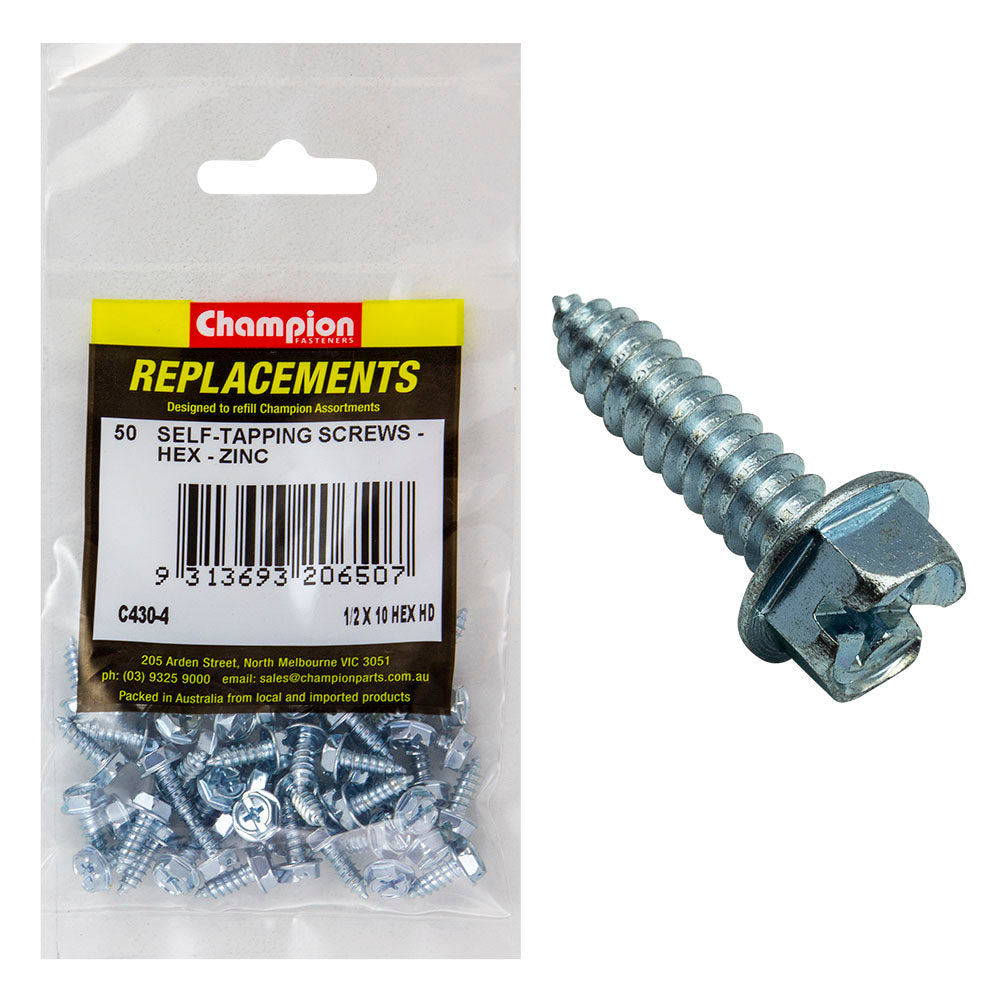Champion Fasteners Self Tapper Screw He X Combo 4.8 X 13mm Zinc Plated C430-4