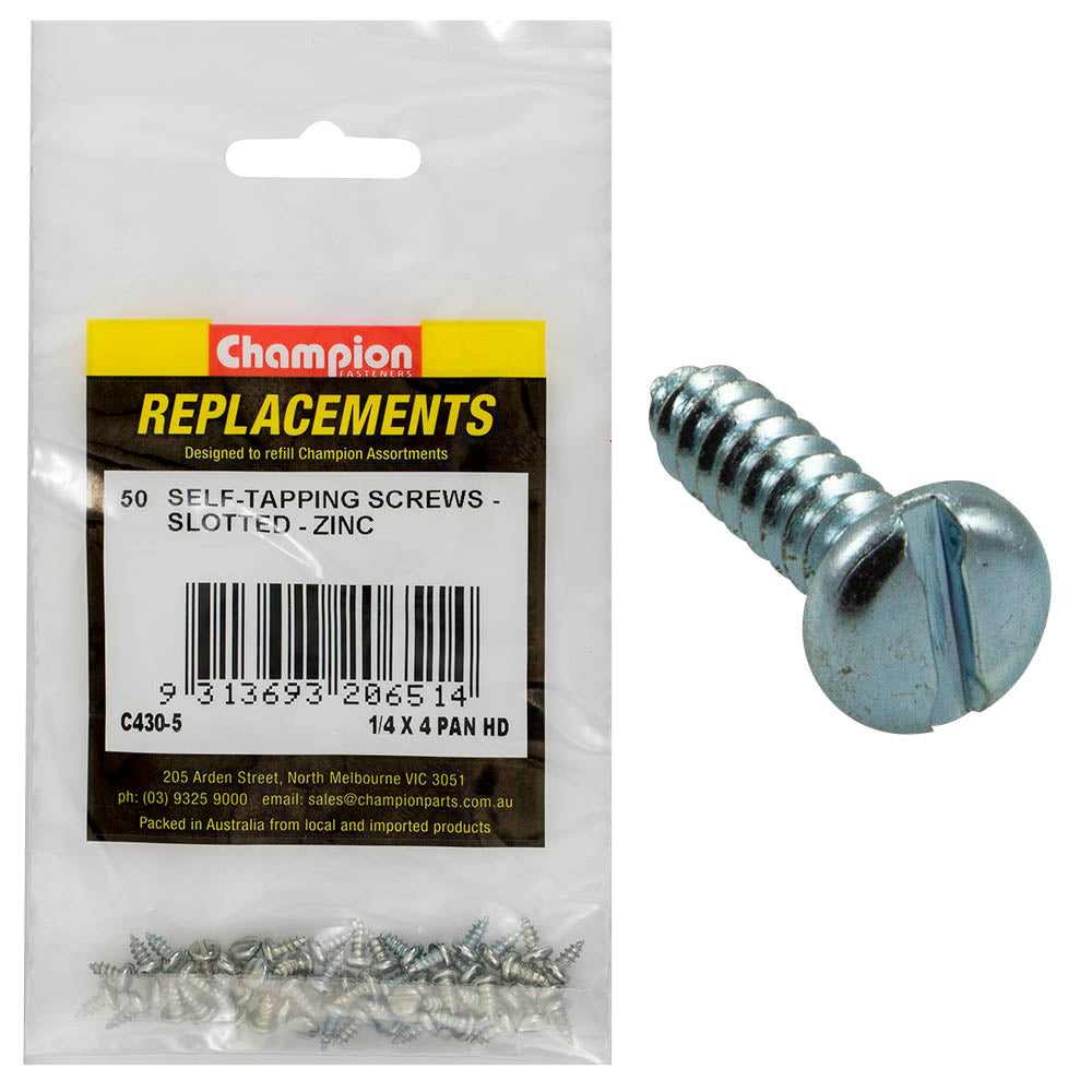 Champion Fasteners Self Tapper Screw Pan Slot 2.9 X 6mm Zinc Plated C430-5