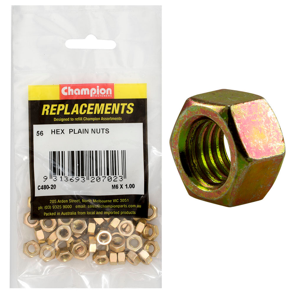 Champion Fasteners Hex Plain Nut High Tensile M6 X 1.00mm Class 8 C480-20