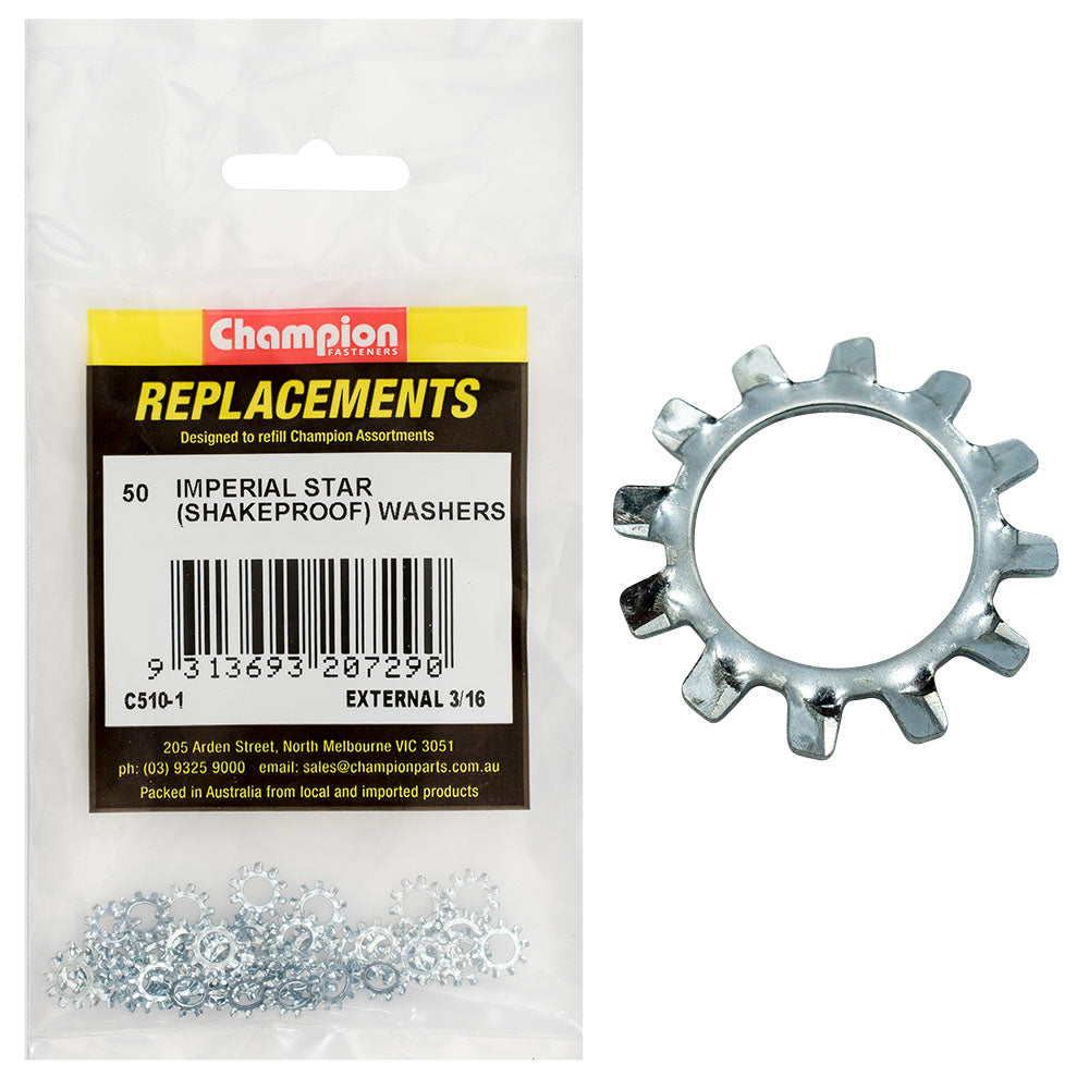 Champion Fasteners Washer Shakeproof External 3/16In Zinc Plated C510-1