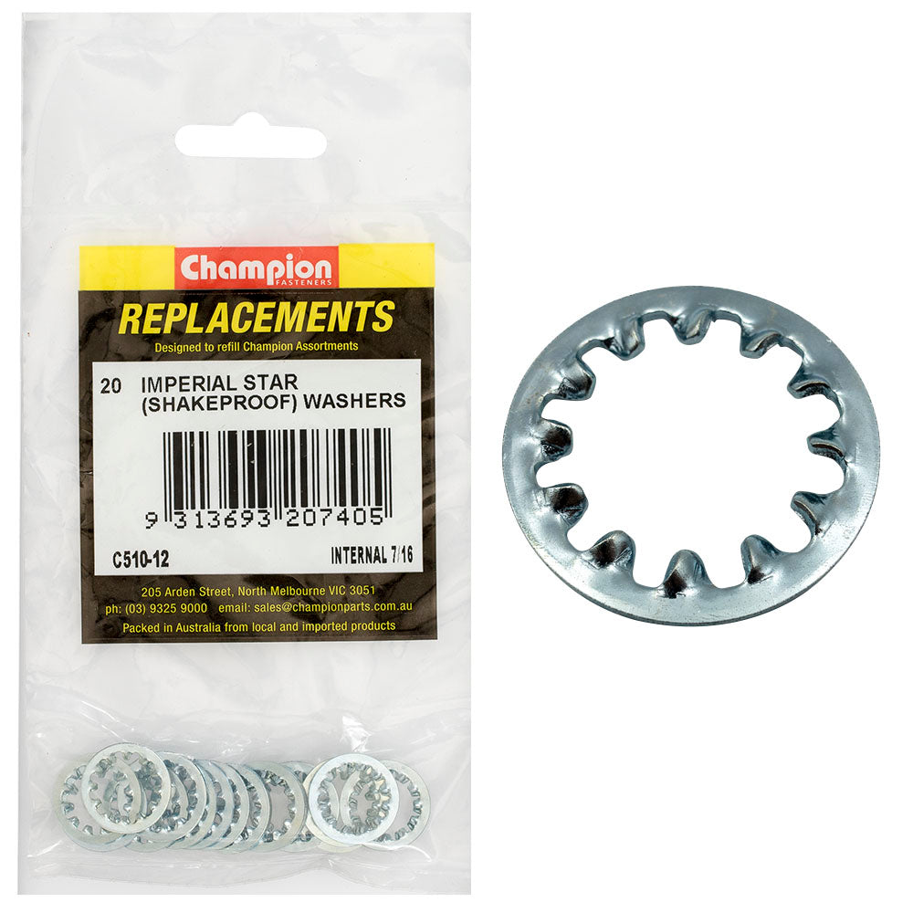 Champion Fasteners Washer Shakeproof Internal 7/16In Zinc Plated C510-12