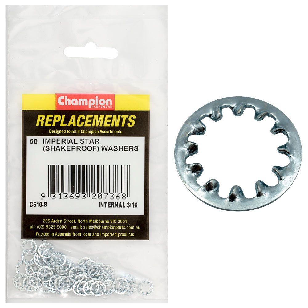 Champion Fasteners Washer Shakeproof Internal 3/16In Zinc Plated C510-8