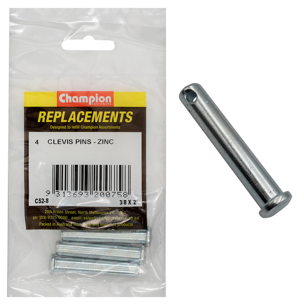Champion Fasteners Clevis Pin 3/8In X 2In Zinc Plated C52-8