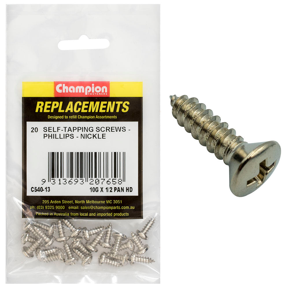 Champion Fasteners Self TaPPEr Screw Pan Phillips 4.8 X 13mm Nickel Plated C540-13