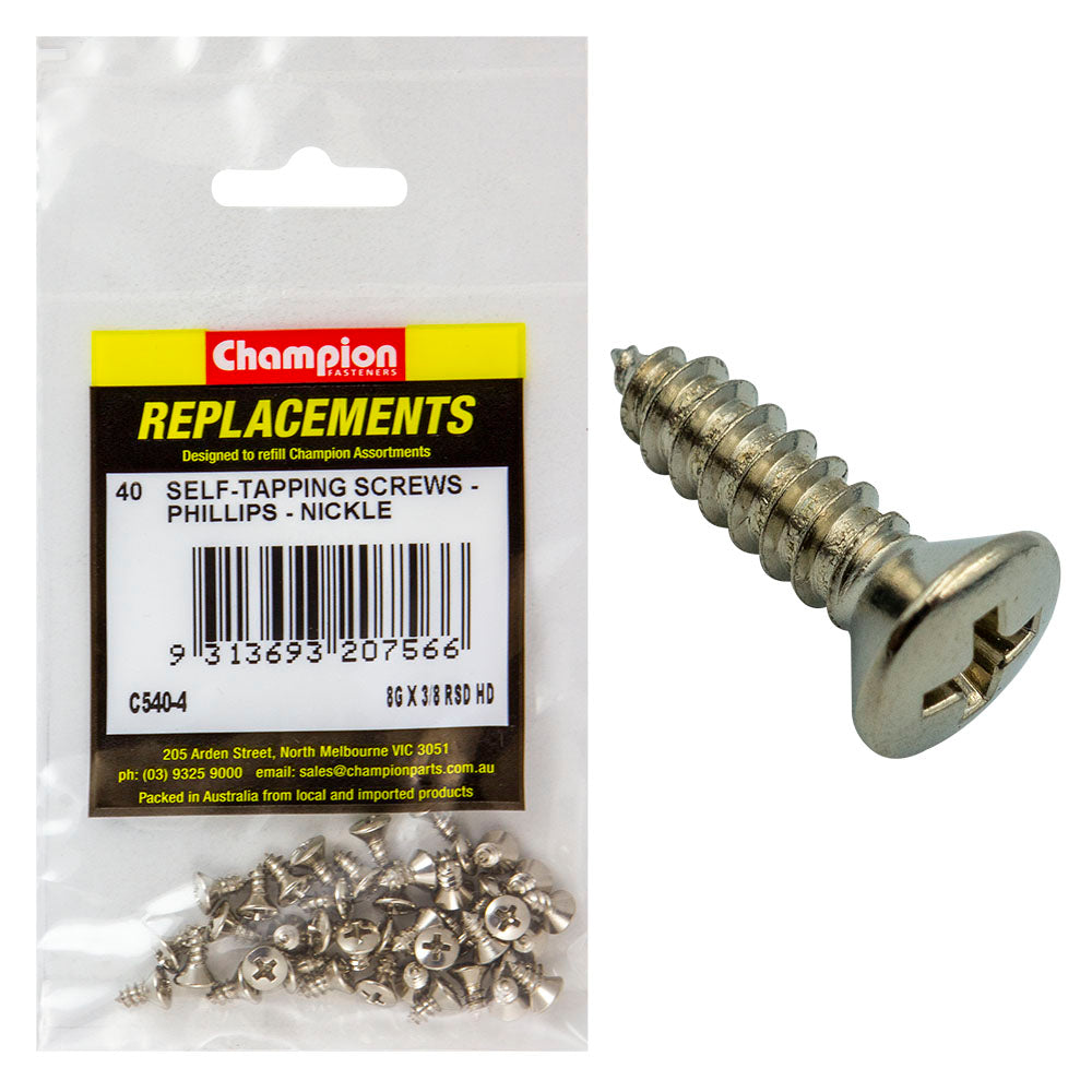 Champion Fasteners Self Tapper Screw Rsd Phillips 4.2 X 9.5mm Nickel Plated C540-4