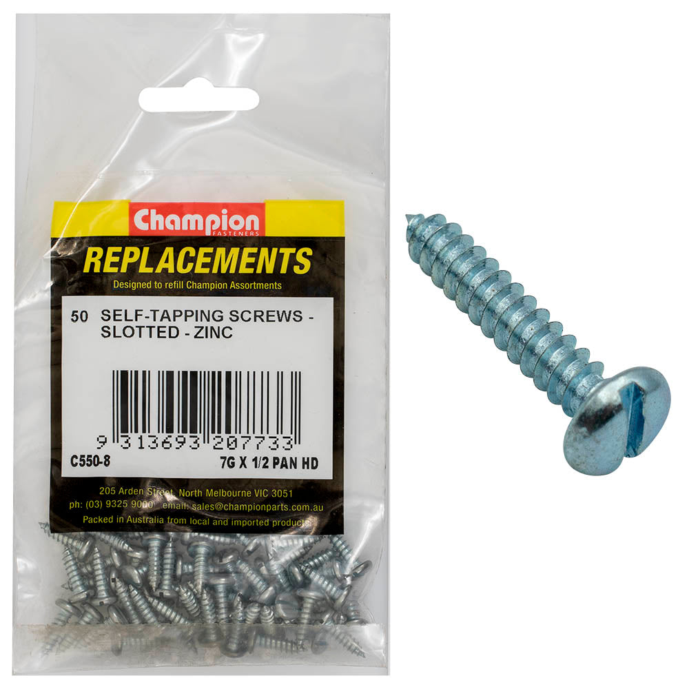 Champion Fasteners Self Tapper Screw Pan Slot 3.9 X 13mm Zinc Plated C550-8