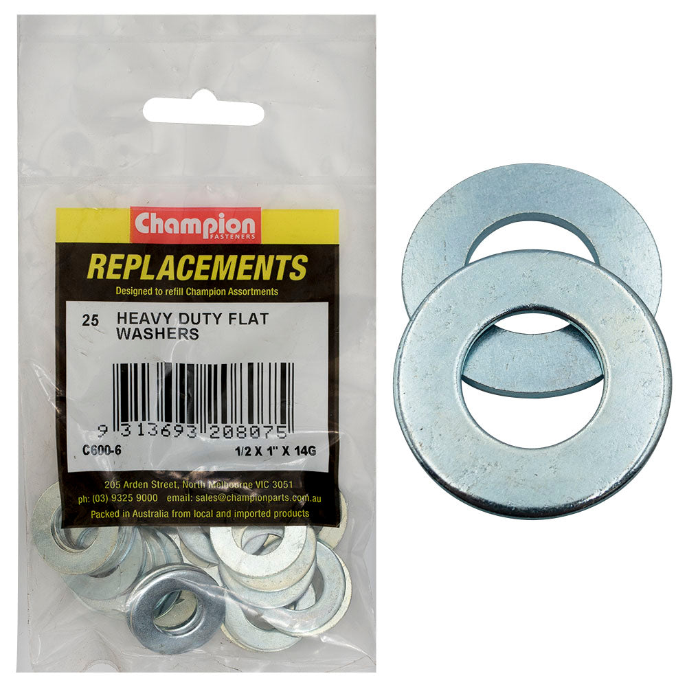 Champion Fasteners Washer Flat Heavy Duty M13 X 25 X 2mm Zinc Plated C600-6