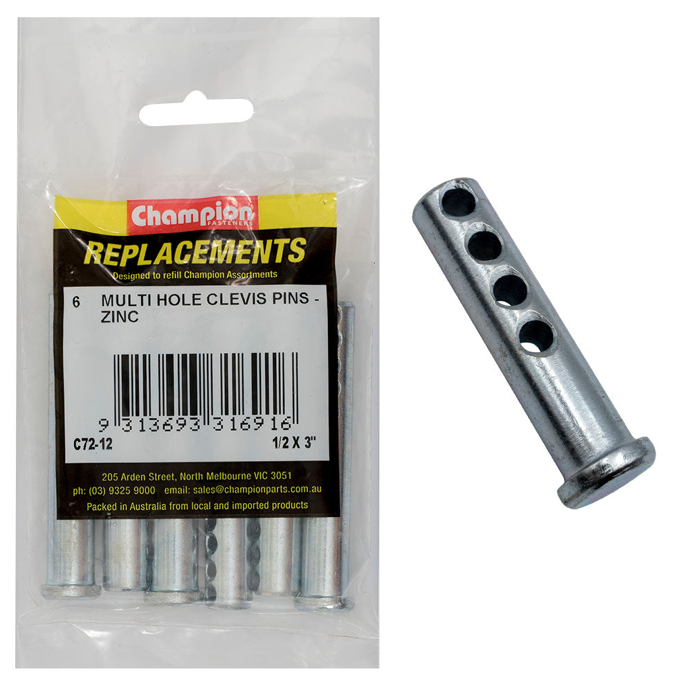 Champion Fasteners Clevis Pin Multi Hole 1/2In X 3In Zinc Plated C72-12