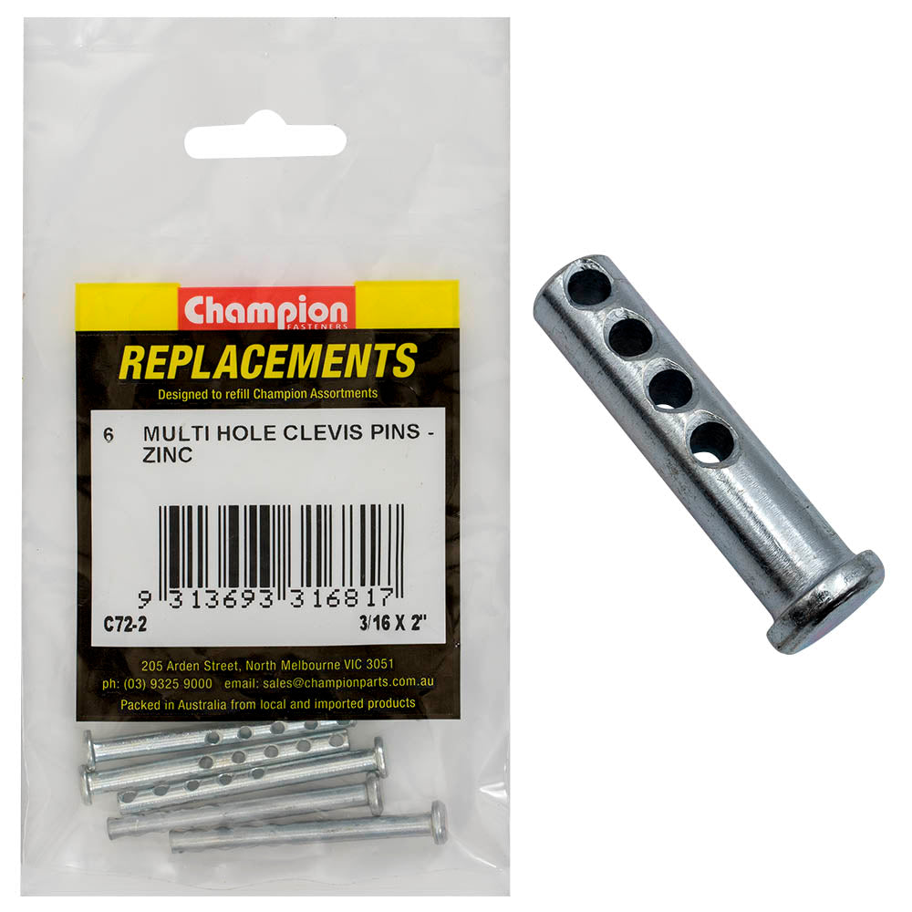 Champion Fasteners Clevis Pin Multi Hole 3/16In X 2In Zinc Plated C72-2