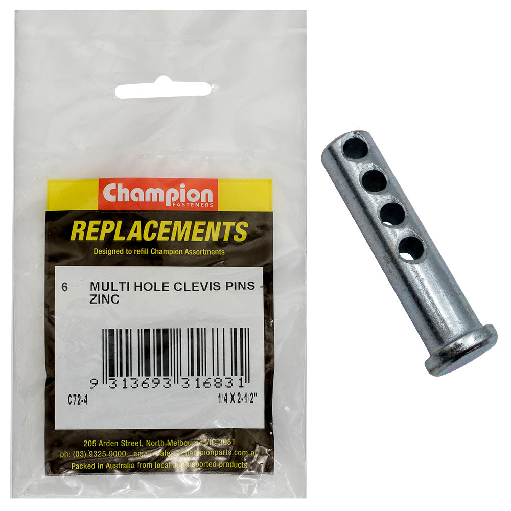 Champion Fasteners Clevis Pin Multi Hole 1/4In X 2 1/2In Zinc Plated C72-4