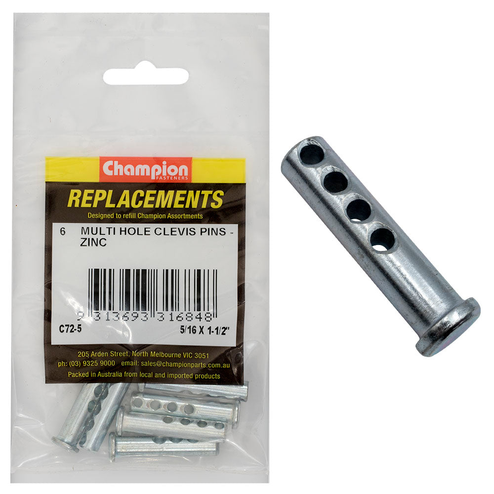 Champion Fasteners Clevis Pin Multi Hole 5/16In X 1 1/2In Zinc Plated C72-5