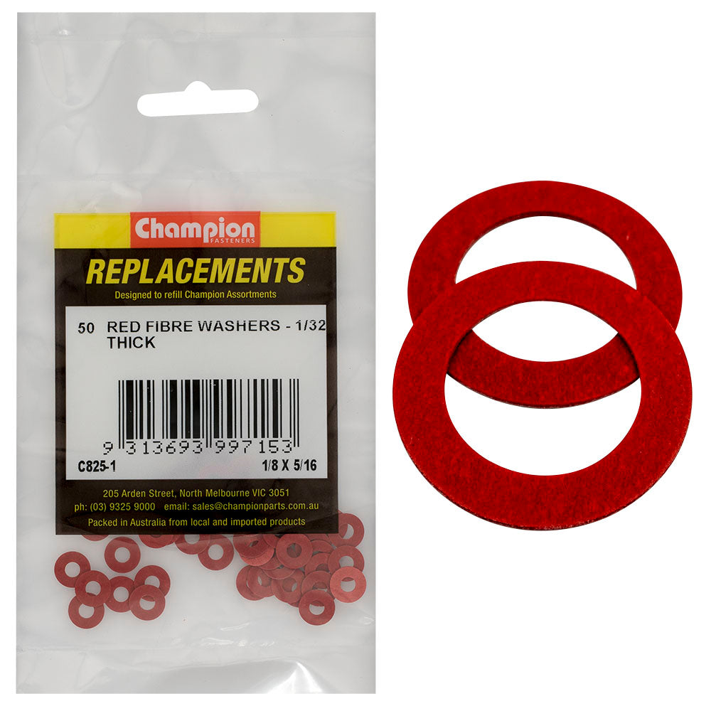 Champion Fasteners Washer Flat Fibre 1/8In X 5/16In X 1/32In Red C825-1