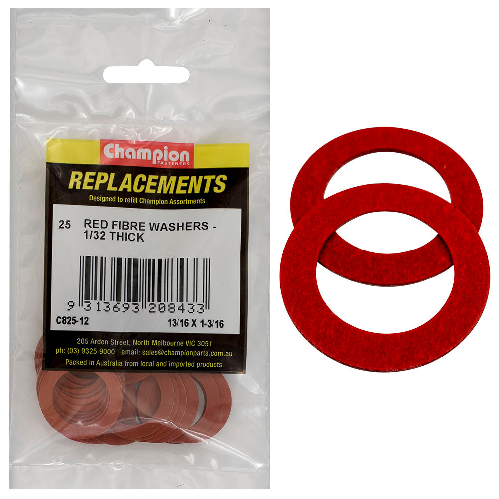 Champion Fasteners Washer Flat Fibre 13/16In X 1 3/16In X 1/32In Red C825-12