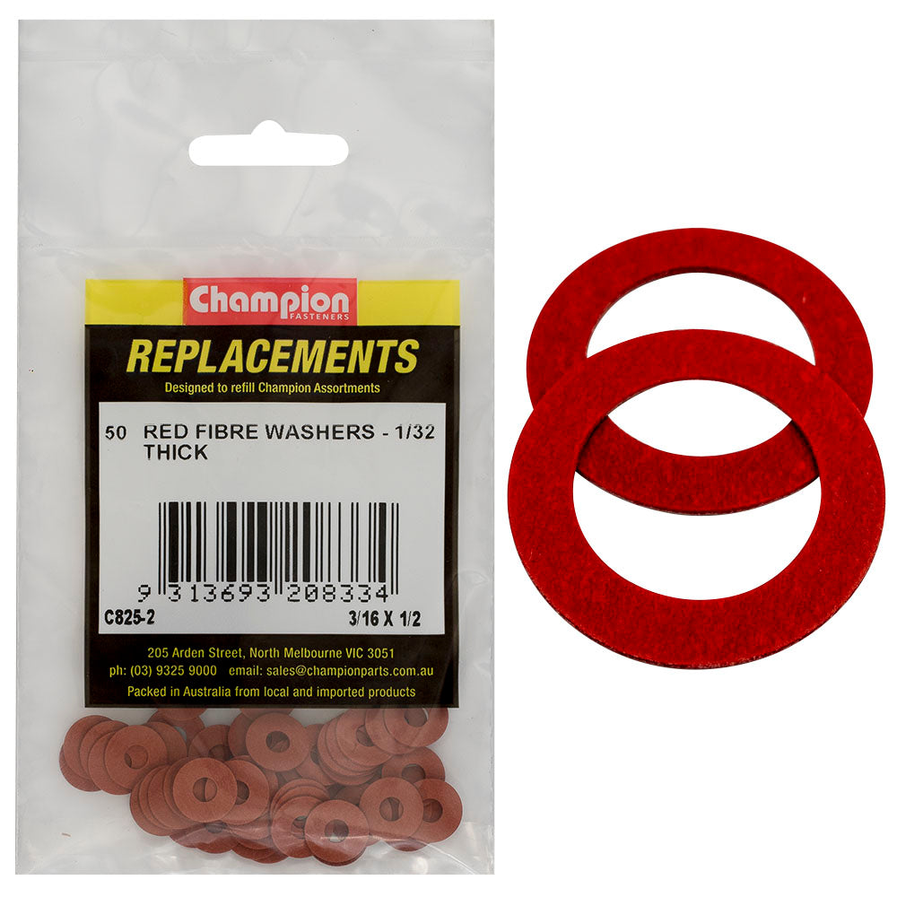 Champion Fasteners Washer Flat Fibre 3/16In X 1/2In X 1/32In Red C825-2