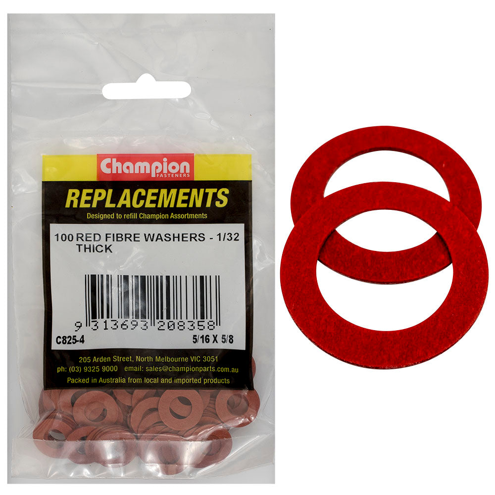 Champion Fasteners Washer Flat Fibre 5/16In X 5/8In X 1/32In Red C825-4